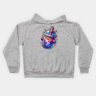 Galaxy Covered Cute Boba Tea Kids Hoodie